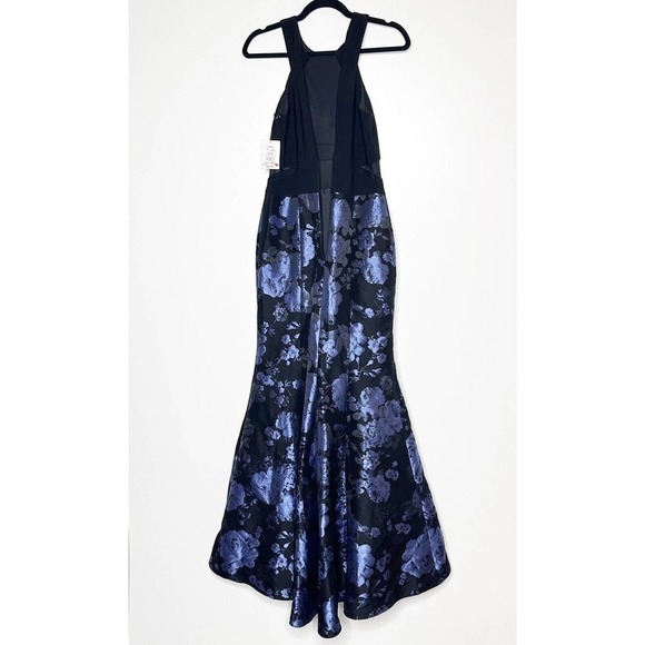 NWT Xscape Floral Mermaid Gown Jacquard Gown Women's Mesh Black Blue Size 6 $250 - Picture 5 of 7